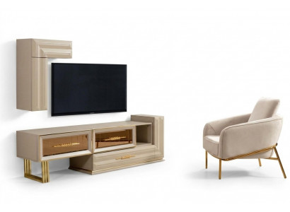 Wunnwand RTV Lowboard Sideboard TV Ständer Wandschaf Beige Modern