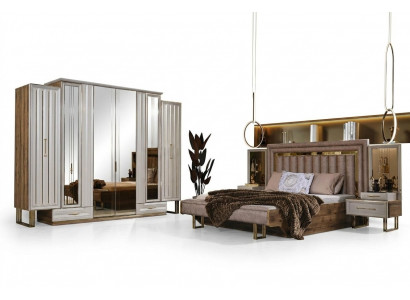 Komplett Schlofkamméismöbel Duebelbett Bett Nuetsdëscher Beige 4 Stéck