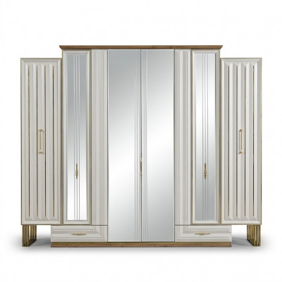Luxus Kleederschaf aus Holz mat Spigel a Beige.