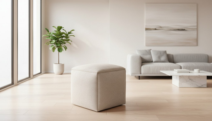 Hocker Sëtzocker Polsterocker Stoffocker Beige Schminkocker Modern