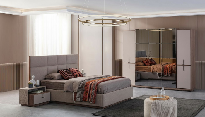 Komplett d'Schlofzëmmer duebel Bett Bett Nuetsdëscher Gro 4-deelege Schaf