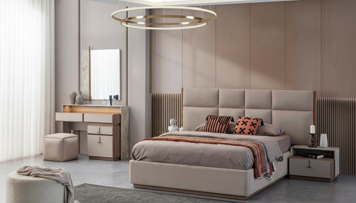 Luxus Schlofzëmmermiwwelen Duebelbett Nuetsdëscher Gro 6-Deeler Schaftt Bett