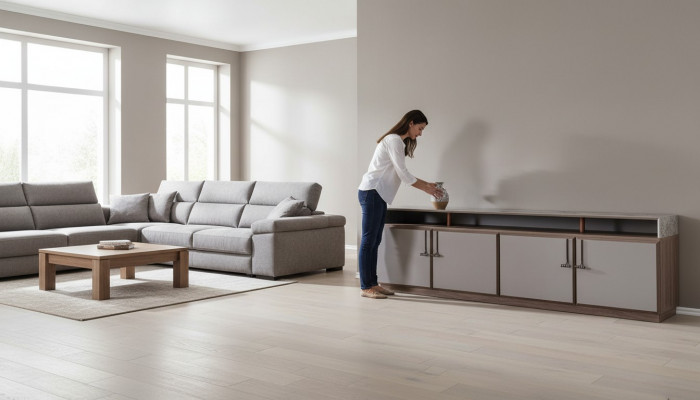 Sideboard TV-Stänner RTV Lowboard Gro Wohnzëmmer Holz Dësch Schaf