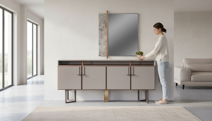 Garnitur Säitostensiver mat Spigel Kredenz Schaf Holz Kommode Gro