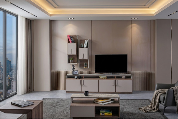 TV Stänner Wandkierfecht Sideboard RTV Niddrecheboard Gro Wäinstuff Holz