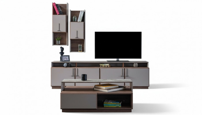 Grupp Wunnzëmmer TV Ständer Mauer Schief Lowboard Gro Sofadësch 3tlg