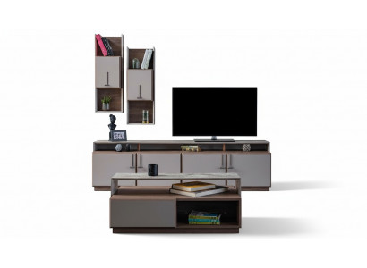 Grupp Wunnzëmmer TV Ständer Mauer Schief Lowboard Gro Sofadësch 3tlg