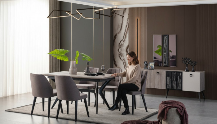 Iessgruppe Iesseck Iessdësch Still Holz Gro Iesszëmmer 9tlg Kommode