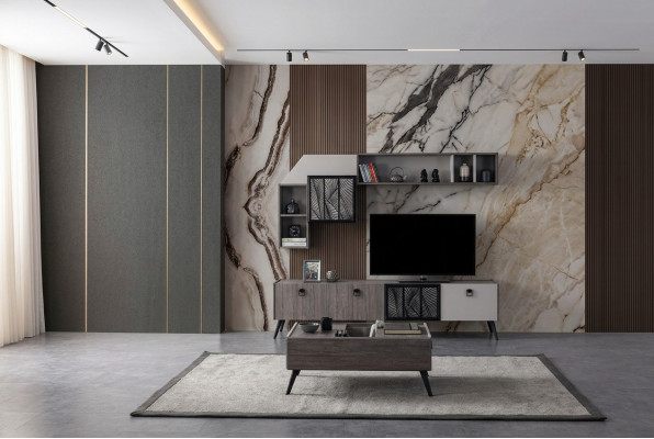 Grupp Wunnzëmmer TV-Ständer Wandkëschten Lowboard Gro Sofadësch 3tlg