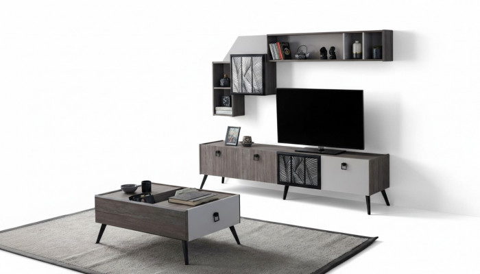 Grupp Wunnzëmmer TV-Ständer Wandkëschten Lowboard Gro Sofadësch 3tlg
