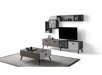 Grupp Wunnzëmmer TV-Ständer Wandkëschten Lowboard Gro Sofadësch 3tlg