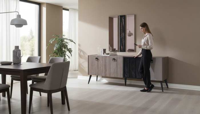 Anrichte Sideboard mat Spigel Grupp Holzschaf Schaf Iesszëmmer