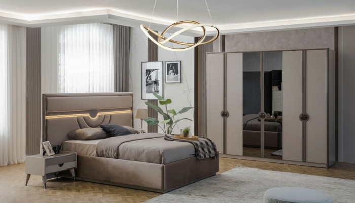 Doppelbett Komplett Schlofzëmmerméiwele Bett Nuetsdëscher Beige 4 Stéck