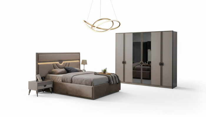 Doppelbett Komplett Schlofzëmmerméiwele Bett Nuetsdëscher Beige 4 Stéck