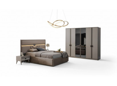 Doppelbett Komplett Schlofzëmmerméiwele Bett Nuetsdëscher Beige 4 Stéck