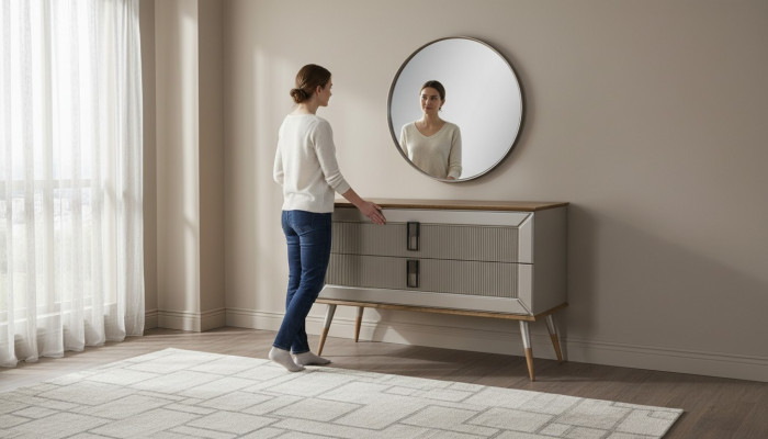 Brong Designer Kommode Edelen Ronnspeegel Luxus Schminkdësch Set 2tlg