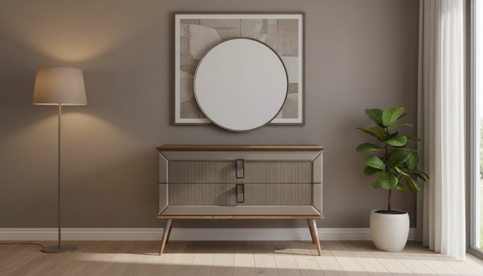 Brong Designer Kommode Edelen Ronnspeegel Luxus Schminkdësch Set 2tlg