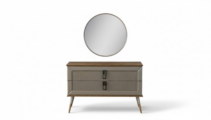 Brong Designer Kommode Edelen Ronnspeegel Luxus Schminkdësch Set 2tlg