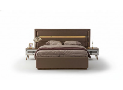 Braune Schlofgarni III Exklusivt Duebelbett 2x Holz Nuetskonsolen 3tlg