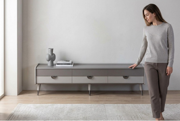 Grau Sideboard Designer Wunnzëmmer TV-Ständer RTV Lowboard Miwwel Nei