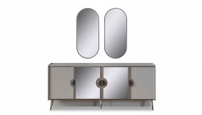 Grau Miwwelen Garnitur Designer 4-Dieren Sideboard Exklusive Spigel 3 Deeler
