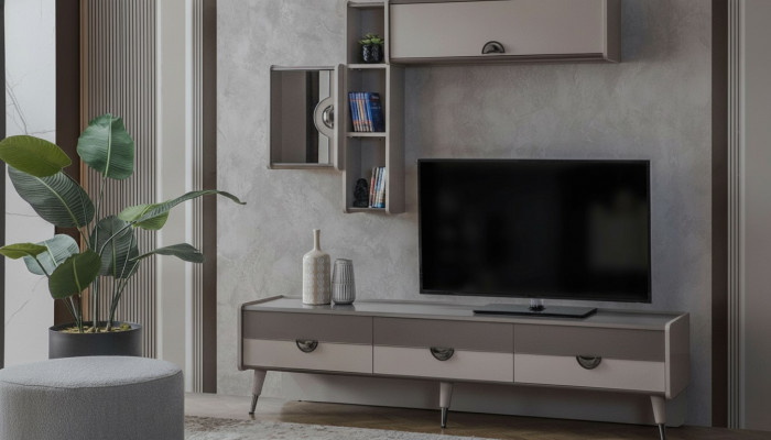 Beige Wunnzëmmer Sideboard Robuste TV-Stander Lowboard Luxus Regaler