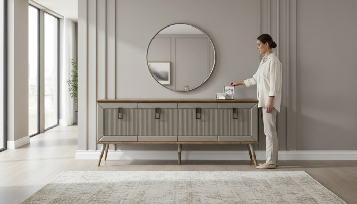 Robust Anrichte Designer Sideboard Luxus Rondspeigel Schaf 2-Stéck.