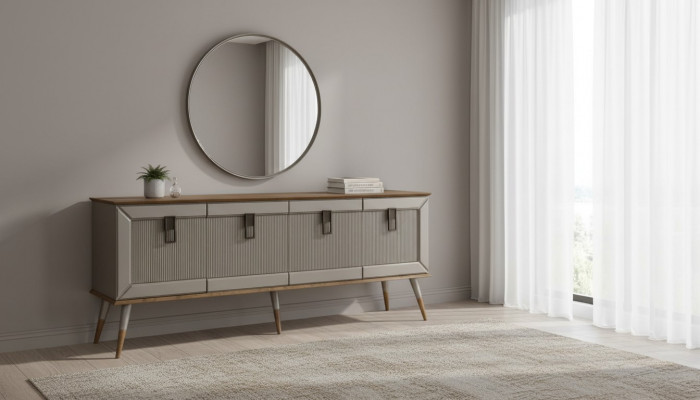 Robust Anrichte Designer Sideboard Luxus Rondspeigel Schaf 2-Stéck.