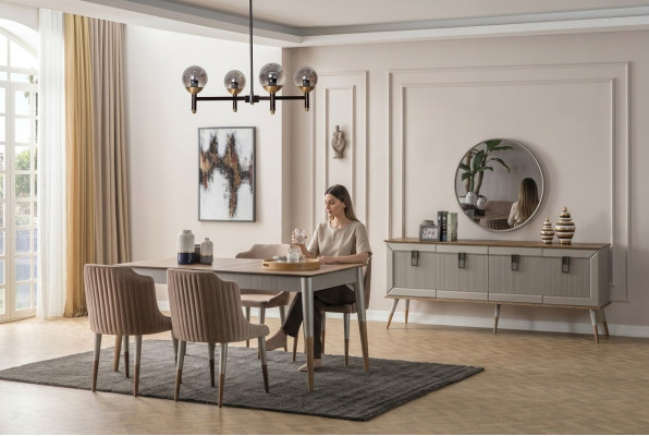Hell Iesszëmmer Garnitur Robusten Iessdësch Luxuriéist Sideboard 9st.