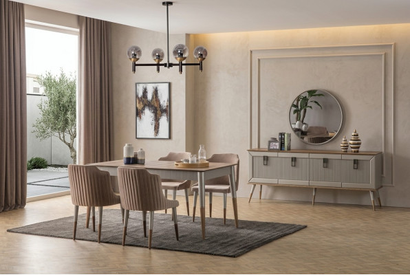 Hell Iesszëmmer Garnitur Robusten Iessdësch Luxuriéist Sideboard 9st.