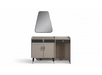 Beigen Make-up-Dësch Holz Kosmetikdësch Designer Konsol Spigel 2tlg