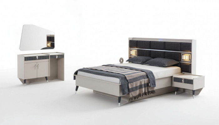 Schlofzëmmer Garnitur Luxus Bett Designer Schminktisch Konsole 5tlg Set