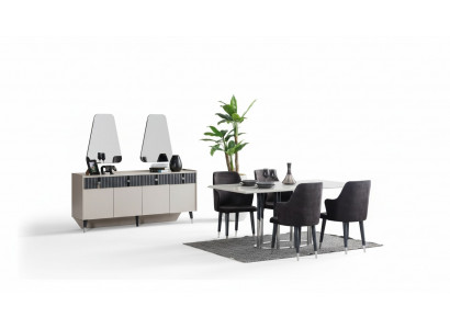 Modern Iessgrupp Rechteckegen Iessdësch 6x Still Sideboard 2x Spigel