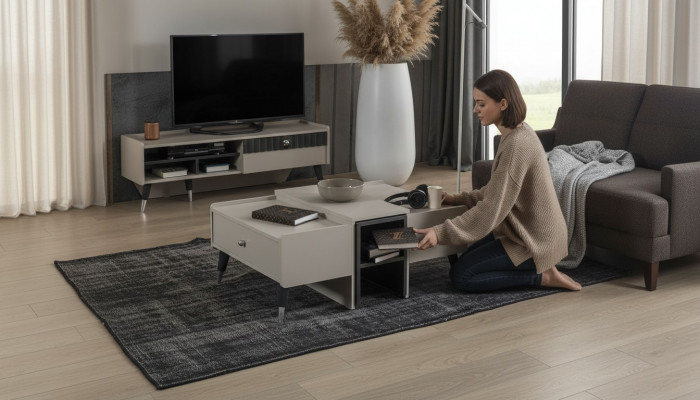 Wäisse Kaffisdësch Modernen Sofadësch Holz Couchdësch Wunnzëmmer Miwwelen