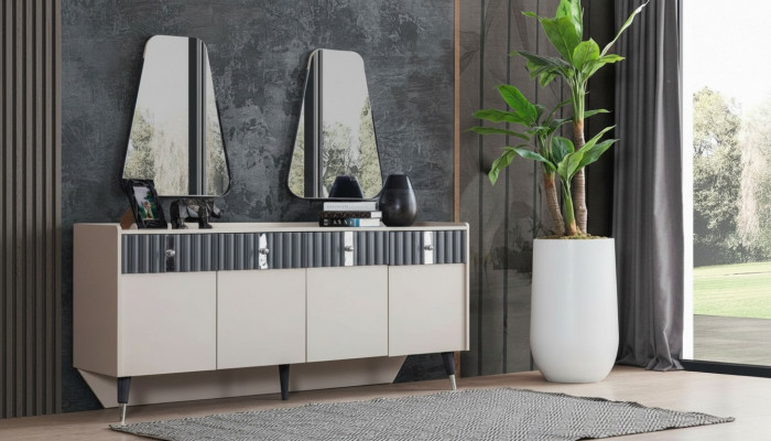 Komplett Garnitur Designer Beige Anrichte Sideboard 2x Spigel 3-deeler Set