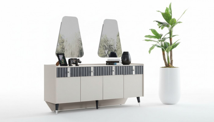 Komplett Garnitur Designer Beige Anrichte Sideboard 2x Spigel 3-deeler Set