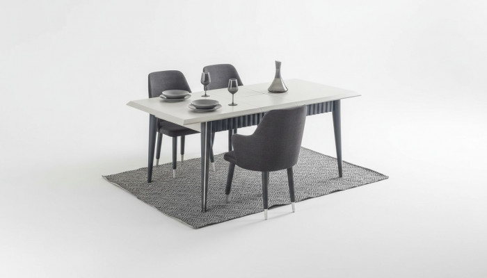 Designer rechteckegen wäissen Iessdësch 6x gro gepolsterte Still 7-Teile Set