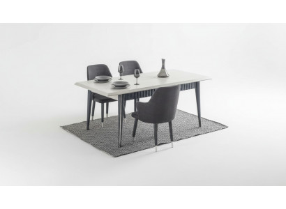 Designer rechteckegen wäissen Iessdësch 6x gro gepolsterte Still 7-Teile Set