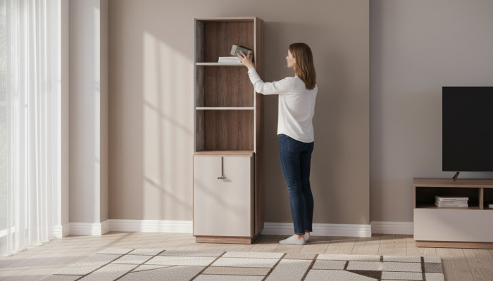 Moderne Bicherrégaler Designer Standregal Beige Bürosréier Bicherschaf