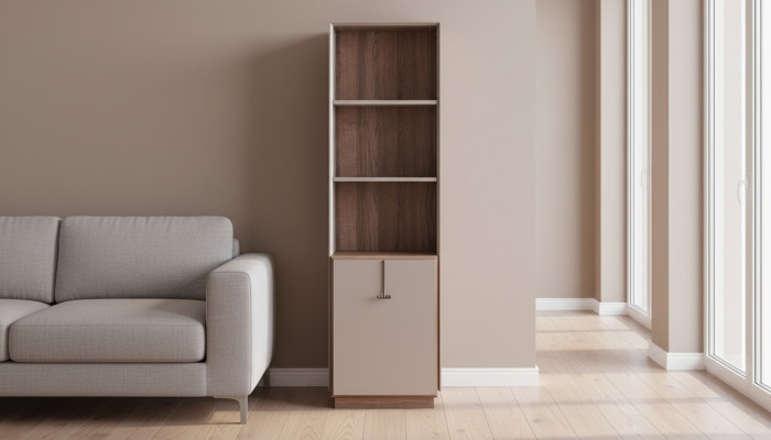 Moderne Bicherrégaler Designer Standregal Beige Bürosréier Bicherschaf