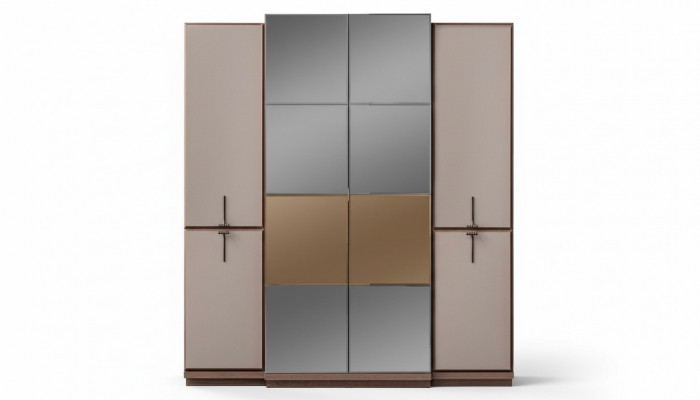 Beige Schlofzëmmer Schaf Designer Holz Kleederschaf Glasschaf Nei
