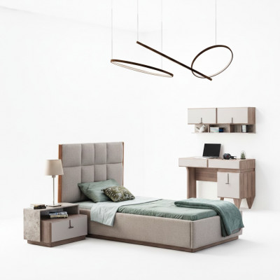 Kannerzëmmer Miwwelen Designer Eenzelbett Holz Nuetsdësch Schreifdësch 4-Deeler-Saz