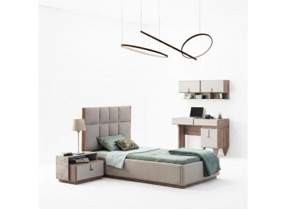 Kannerzëmmer Miwwelen Designer Eenzelbett Holz Nuetsdësch Schreifdësch 4-Deeler-Saz