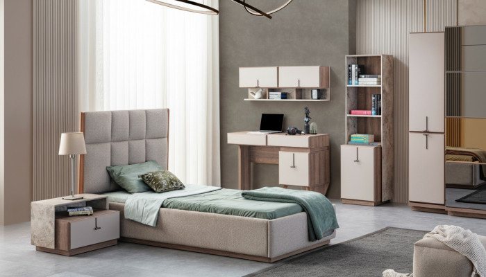 Komplett Kannerzëmmer Garnitur Luxus Bett 1x Nuetseil Bicherregal