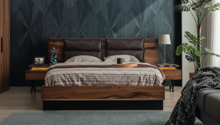 Schlofzëmmer Holz Garnitur Robuste Bett 2x Nuetsdësch 3tlg. Luxus Set