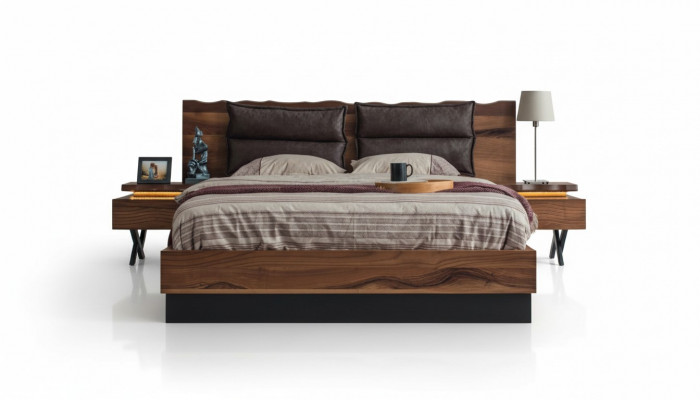 Schlofzëmmer Holz Garnitur Robuste Bett 2x Nuetsdësch 3tlg. Luxus Set