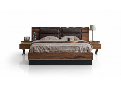 Schlofzëmmer Holz Garnitur Robuste Bett 2x Nuetsdësch 3tlg. Luxus Set