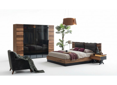 Modern Schlofzëmmer Miwwelen Designer Bett 2x Nopeschdëscher Kleederschaf