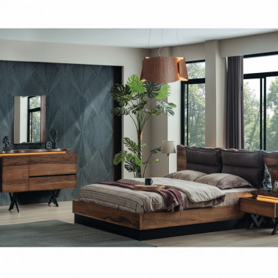 Modern hëlze Schlofkummer Garnitur Designer Duebelbett Nuechtkonsole 5tlg