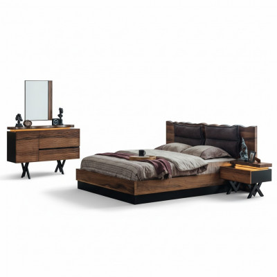 Modern hëlze Schlofkummer Garnitur Designer Duebelbett Nuechtkonsole 5tlg